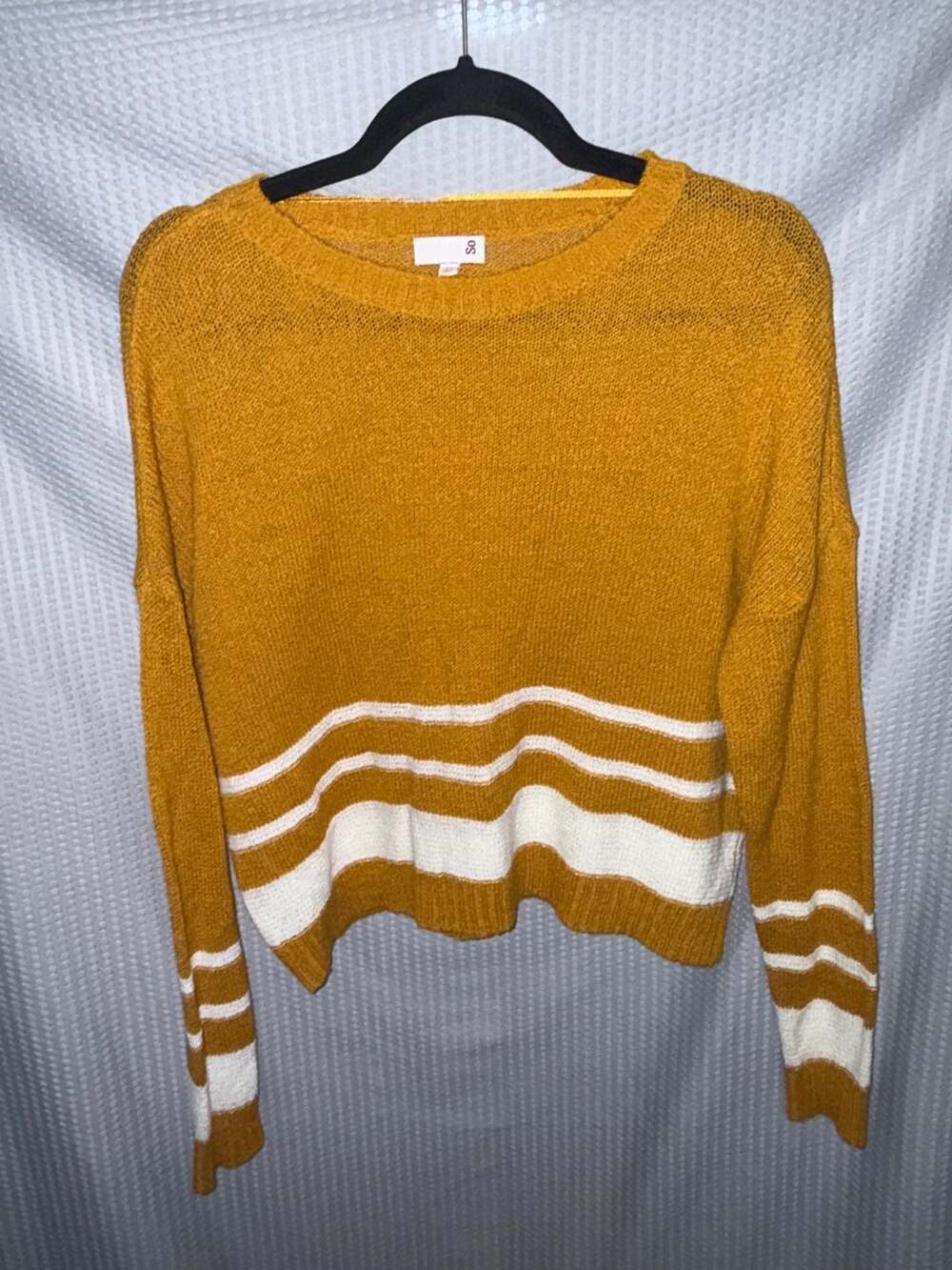 SO Mustard Yellow Striped Crew Neck Sweater Size M